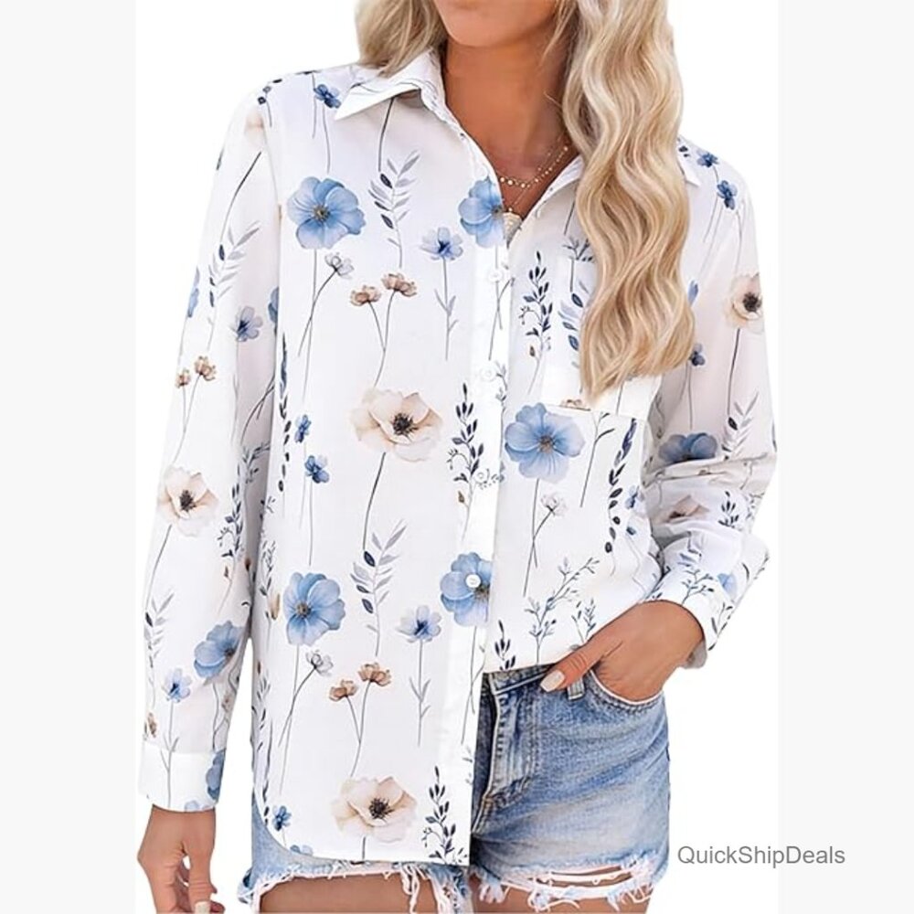 Wrinkle-Resistant Button Down Shirt with Pockets, Polyester Spandex Blend